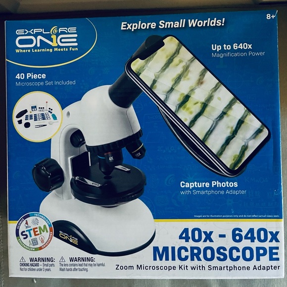 NEW Explore One 40X-640X Zoom Microscope with Smartphone Adapter